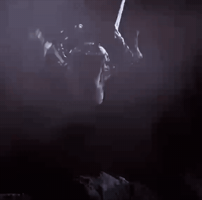 Skeleton Flying Through Foggy Room GIF