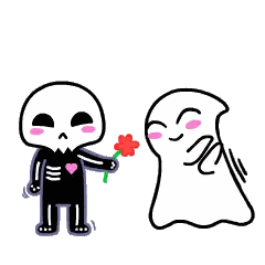 Skeleton Giving Flower To Ghost Sticker