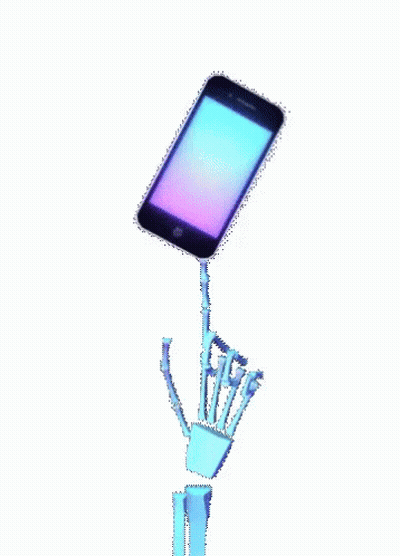 Skeleton Hand Holding Cell Phone With Rainbow Screen GIF