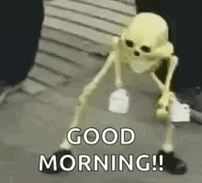 Skeleton Holding Bottle of Milk Saying Good Morning