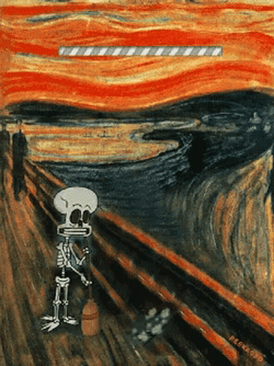 Skeleton Holding Broom In Front Of The Scream Painting GIF