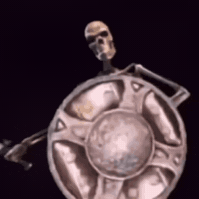 Skeleton Holding Shield And Hammer GIF