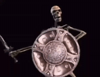 Skeleton Holding Shield And Sword GIF