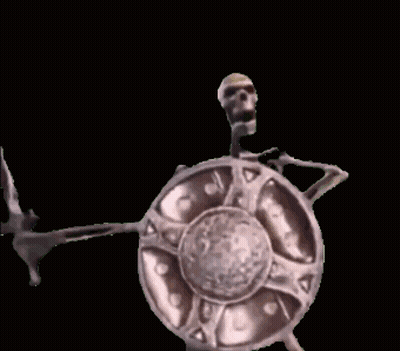 Skeleton Holding Shield With Skull GIF