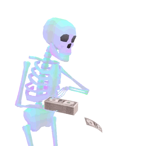 Skeleton Holding Stack Of Money Sticker