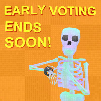 Skeleton Holding Watch Early Voting Ends Soon GIF