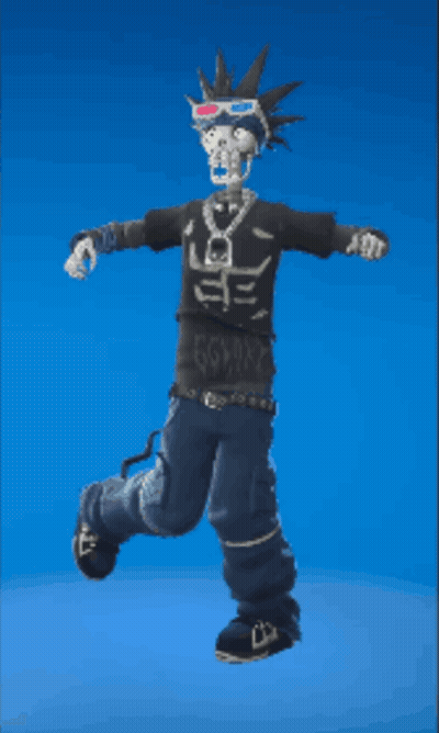 Skeleton In 3D Glasses And Mohawk Jumping GIF