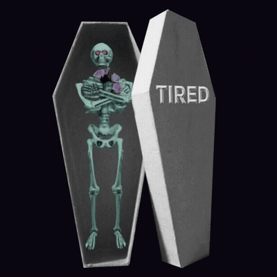 Skeleton In Coffin Saying Tired GIF