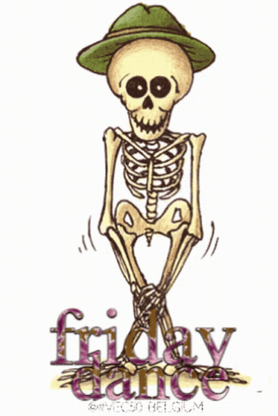 Skeleton In Green Hat Saying Friday Dance GIF