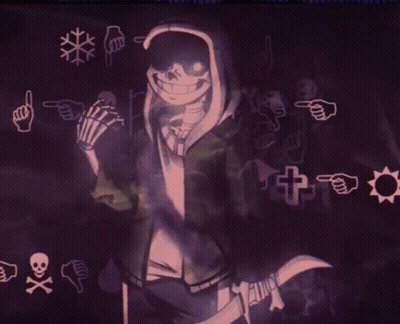 Skeleton In Hoodie Surrounded By Hand Gestures GIF