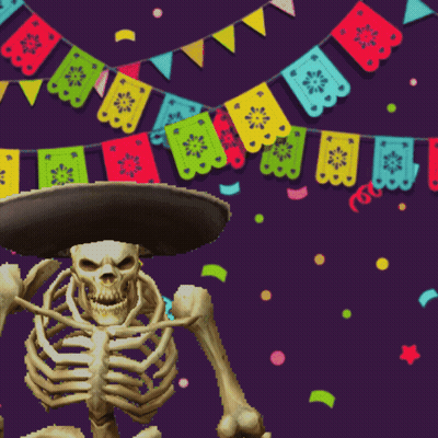 Skeleton In Sombrero Holding Fiesta GIF
