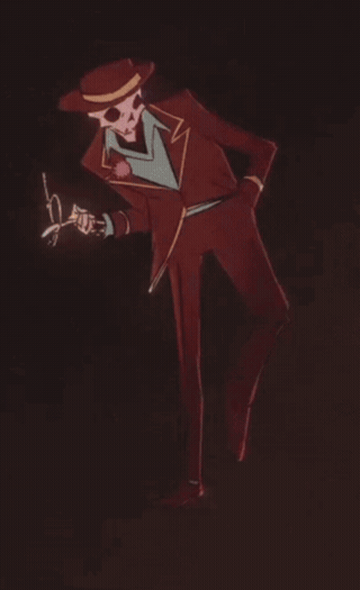 Skeleton In Suit And Hat Holding Scissors GIF
