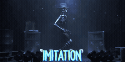 Skeleton In Top Hat In Front Of Imitation Sign GIF