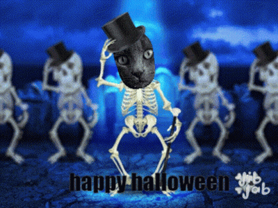 Skeleton In Top Hat With Cane Happy Halloween GIF