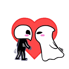 Skeleton Kissing Ghost In Front Of Heart Sticker