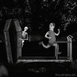 Skeleton Laughing Let Man Running Treadmill GIF