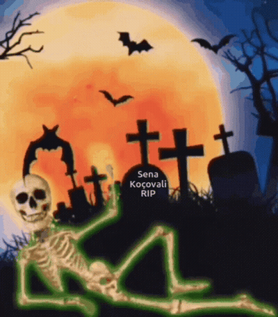 Skeleton Laying In Front Of Cemetery Sena Kocovali RIP GIF