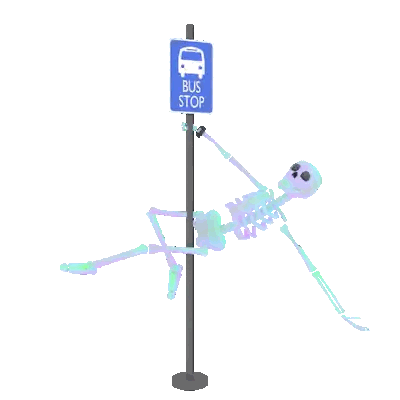Skeleton Leaning On Bus Stop Sign Sticker