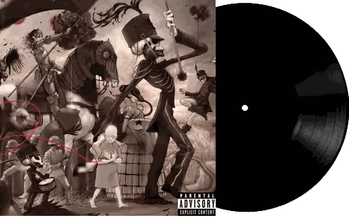 Skeleton On Black Record With Parental Advisory Sticker