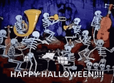 Skeleton Orchestra Playing Instruments Happy Halloween GIF