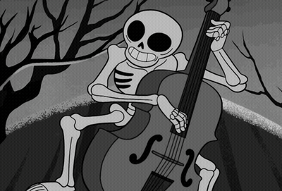 Skeleton Playing Cello With Letter S GIF