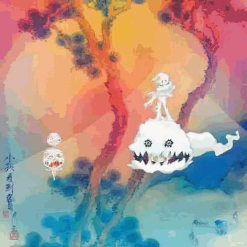 Skeleton Riding Cloud With Chinese Writing GIF