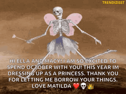 Skeleton Running Dressing Like Princess GIF