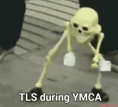 Skeleton Saying TLS During YMCA GIF