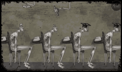 Skeleton Sitting At Table With Books GIF