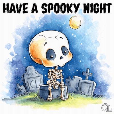 Skeleton Sitting In Cemetery Saying Have A Spooky Night GIF