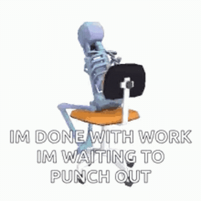 Skeleton Sitting In Chair Waiting To Punch Out GIF