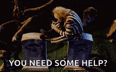 Skeleton Sitting On Bench In Cemetery Saying You Need Some Help GIF
