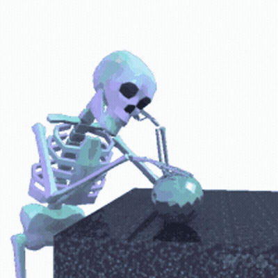 Skeleton Smoking Cigarette Looking At Ball GIF