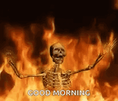 Skeleton Standing By Fire Saying Good Morning GIF