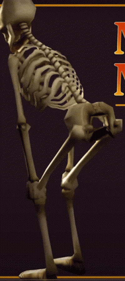 Skeleton Standing In Front Of Sign Saying NM GIF