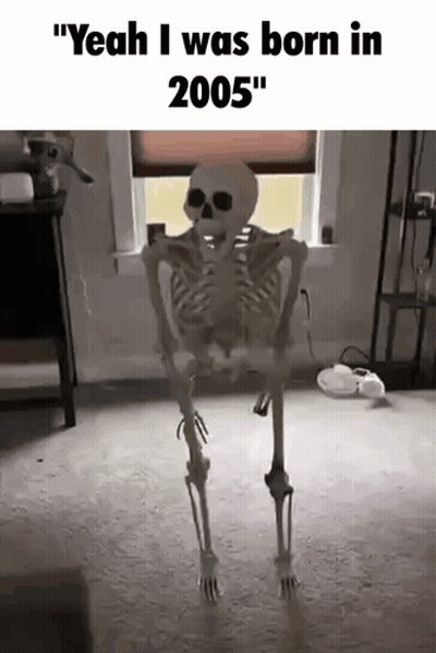 Skeleton Standing In Front Of Window Says Yeah I Was Born In 2005 GIF