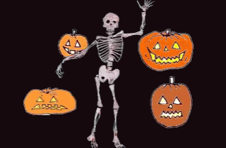 Skeleton Surrounded By Pumpkins GIF