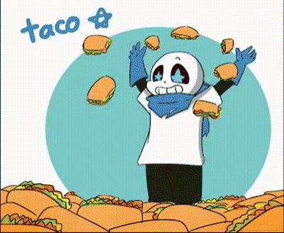 Skeleton Surrounded By Tacos Saying Taco GIF