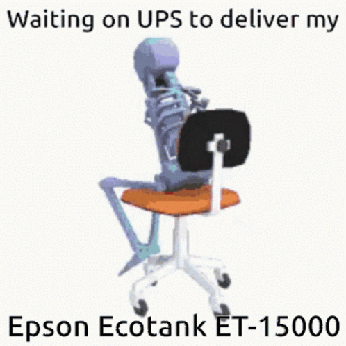 Skeleton Waiting For Epson Ecotank Delivery GIF