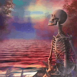 Skeleton Waiting Looking At The Sea