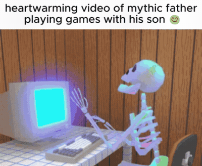 Skeleton Watching Heartwarming Video Of Mythic Father Playing Games GIF