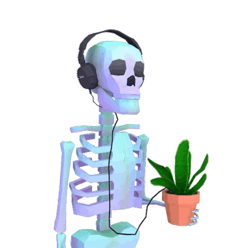 Skeleton Wearing Headphones Holding Plant Sticker