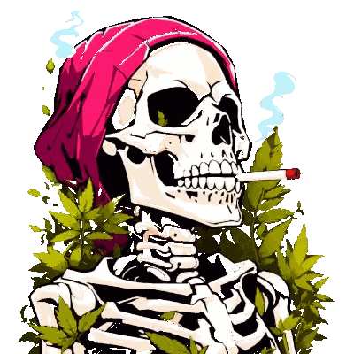 Skeleton Wearing Pink Hat Smoking Sticker