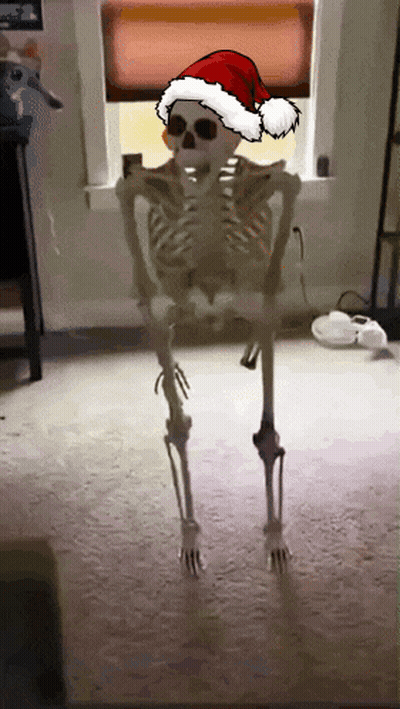 Skeleton Wearing Santa Hat Standing in Room