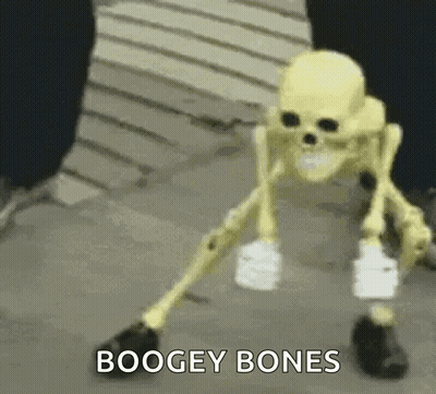 Skeleton With Bandaged Leg Walking Down Street GIF
