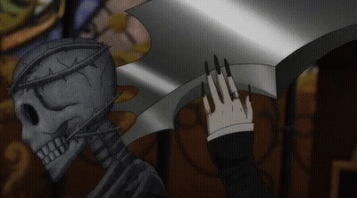 Skeleton With Crown Of Thorns Holding Sword GIF