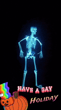 Skeleton With Pumpkin And Gay Holiday Words GIF