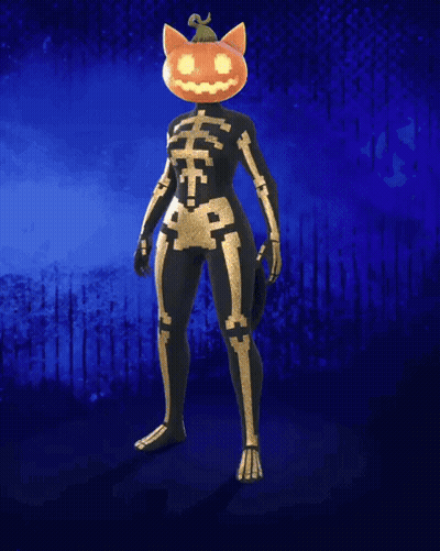 Skeleton With Pumpkin Head Holding Pancakes GIF