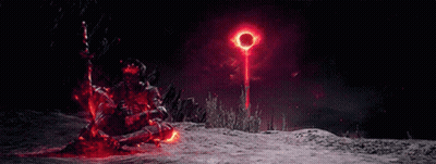 Skeleton With Sword Kneeling Before Red Light GIF