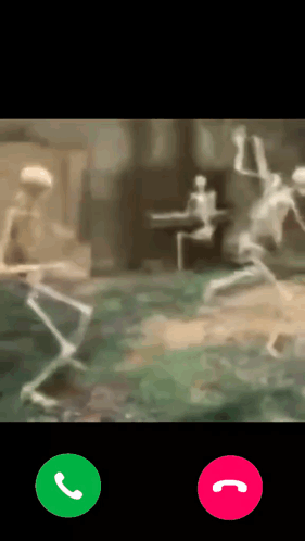 Skeletons Are Dancing On A Video Call With A Green And Red Button GIF